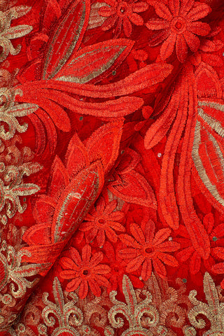 LFR235-RED - Big French Lace with Guipure Border - Red & Gold
