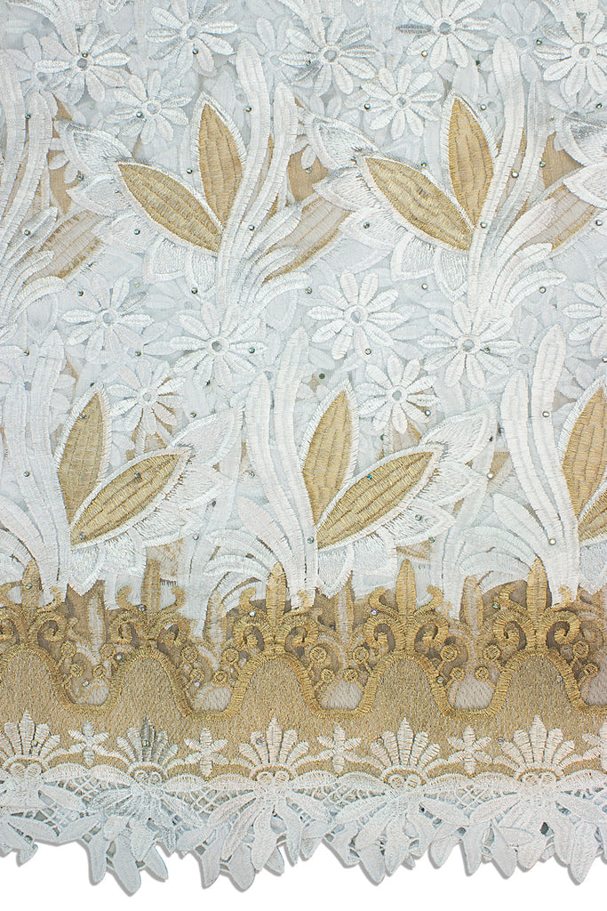 LFR235-WGD - Big French Lace with Guipure Border - White & Gold