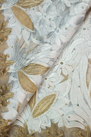 LFR235-WGD - Big French Lace with Guipure Border - White & Gold