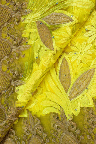 LFR235-YEL - Big French Lace with Guipure Border - Yellow & Gold