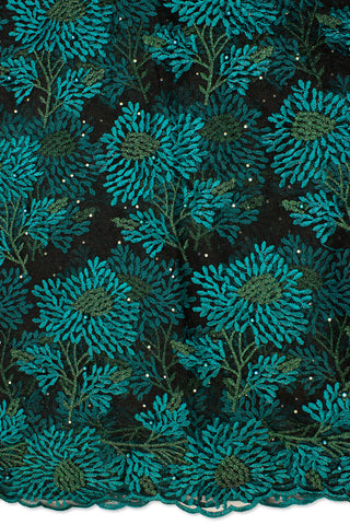 LFR236-BGN - French Lace with Beads - Black & Bottle Green