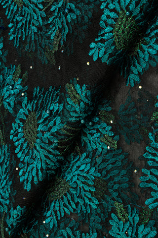LFR236-BGN - French Lace with Beads - Black & Bottle Green