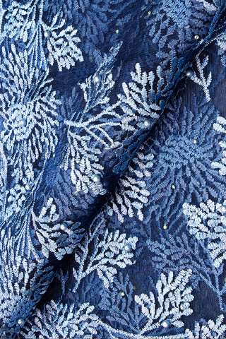 LFR236-NVB - French Lace with Beads - Navy & Blue Ice