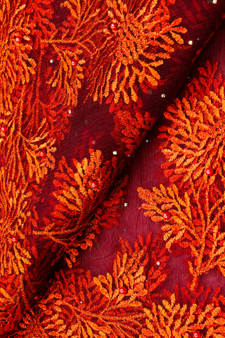 LFR236-WNC - French Lace with Beads - Wine & Coral