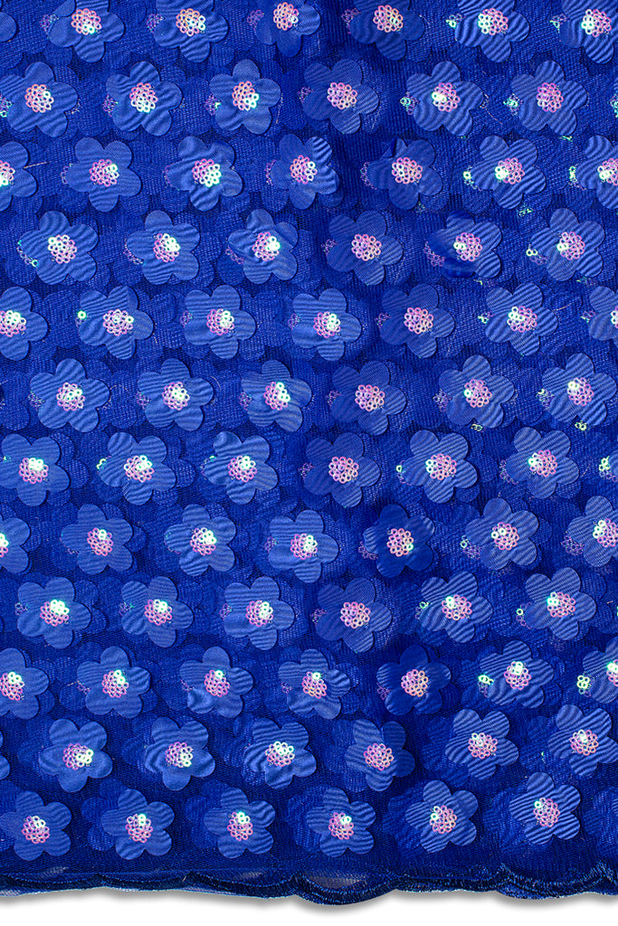 LFR238-RBL - Sequined Net Lace with Appliqué - Royal Blue