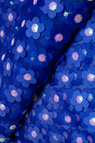 LFR238-RBL - Sequined Net Lace with Appliqué - Royal Blue
