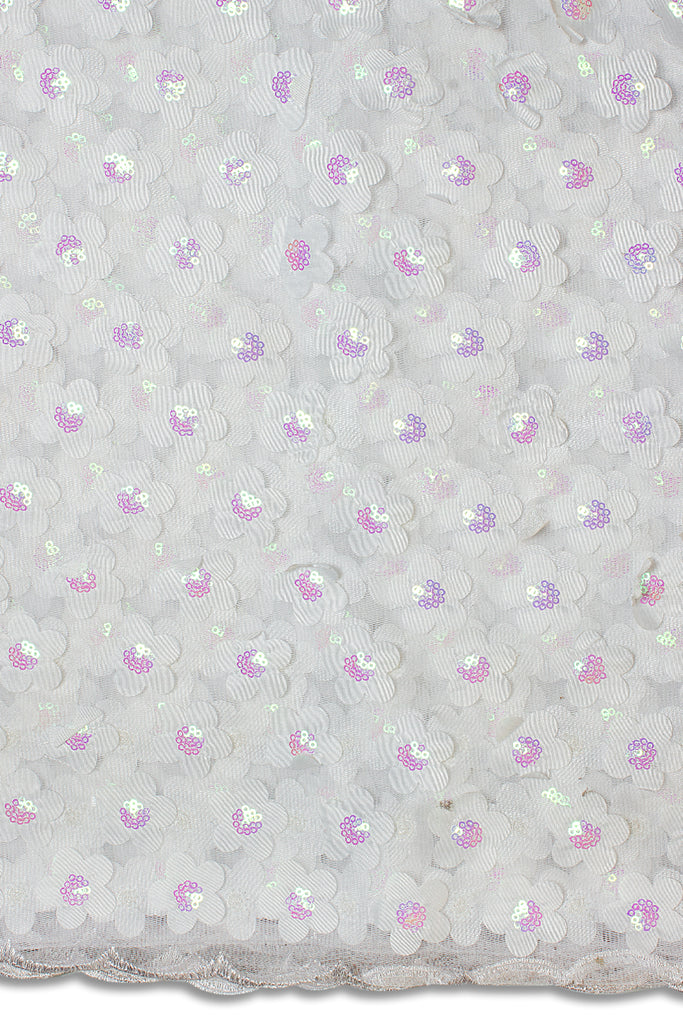 LFR238-WHT- Sequined Net Lace with Appliqué - White