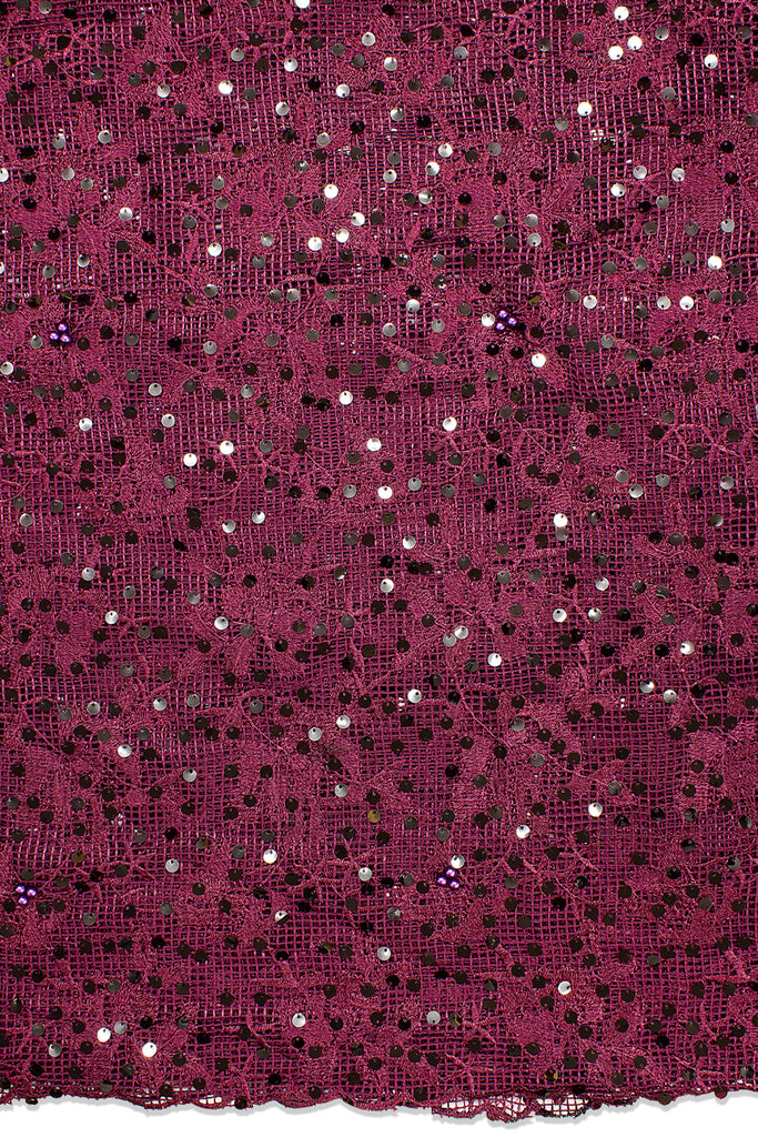 LFR239-MUL - Sequined French Lace with Beads - Mulberry