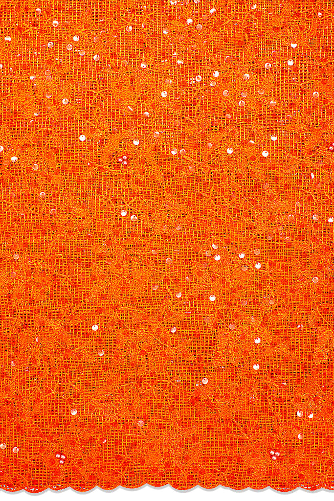 LFR239-ORA - Sequined French Lace with Beads - Orange