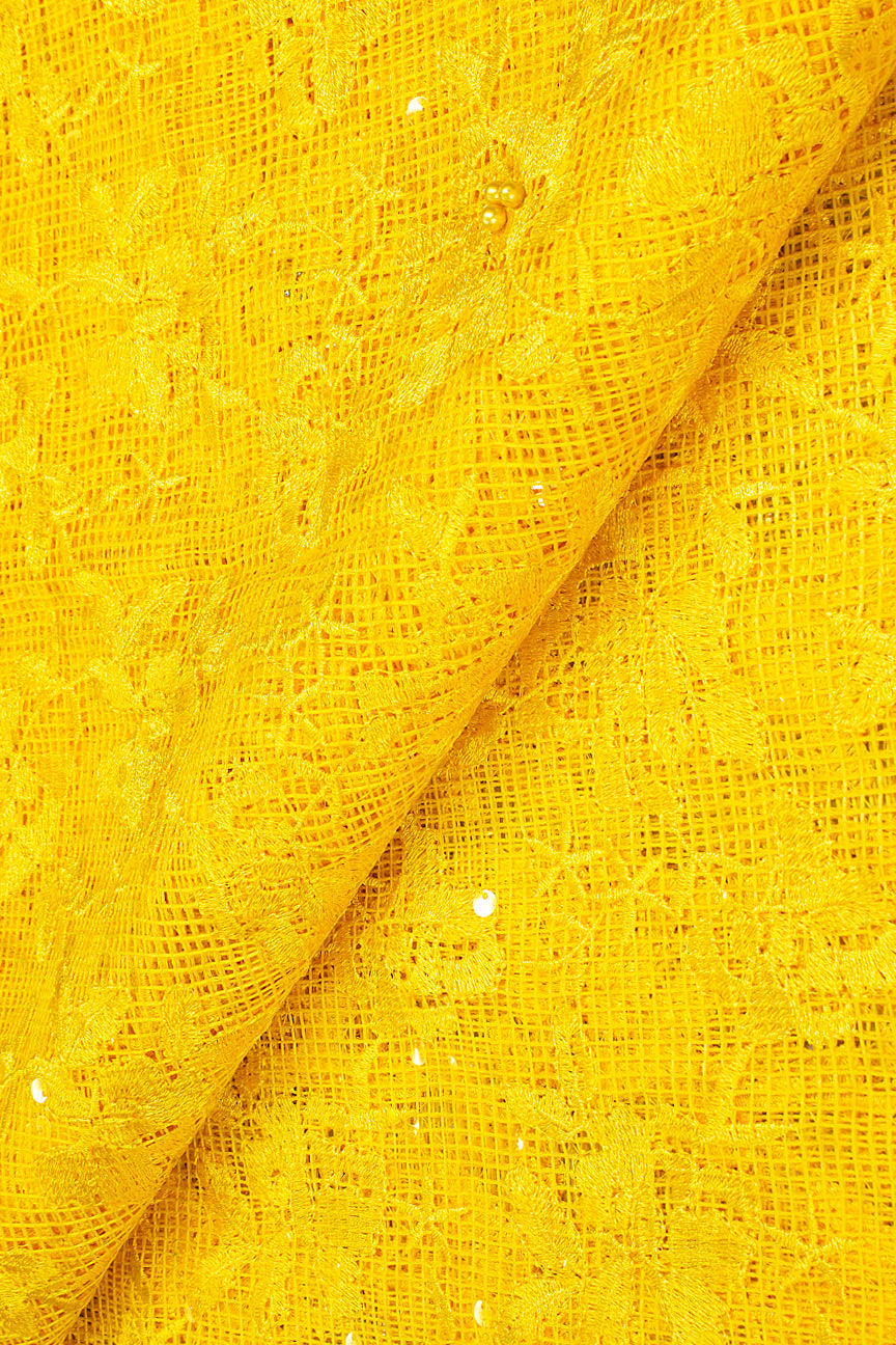 LFR239-YEL - Sequined French Lace with Beads - Yellow