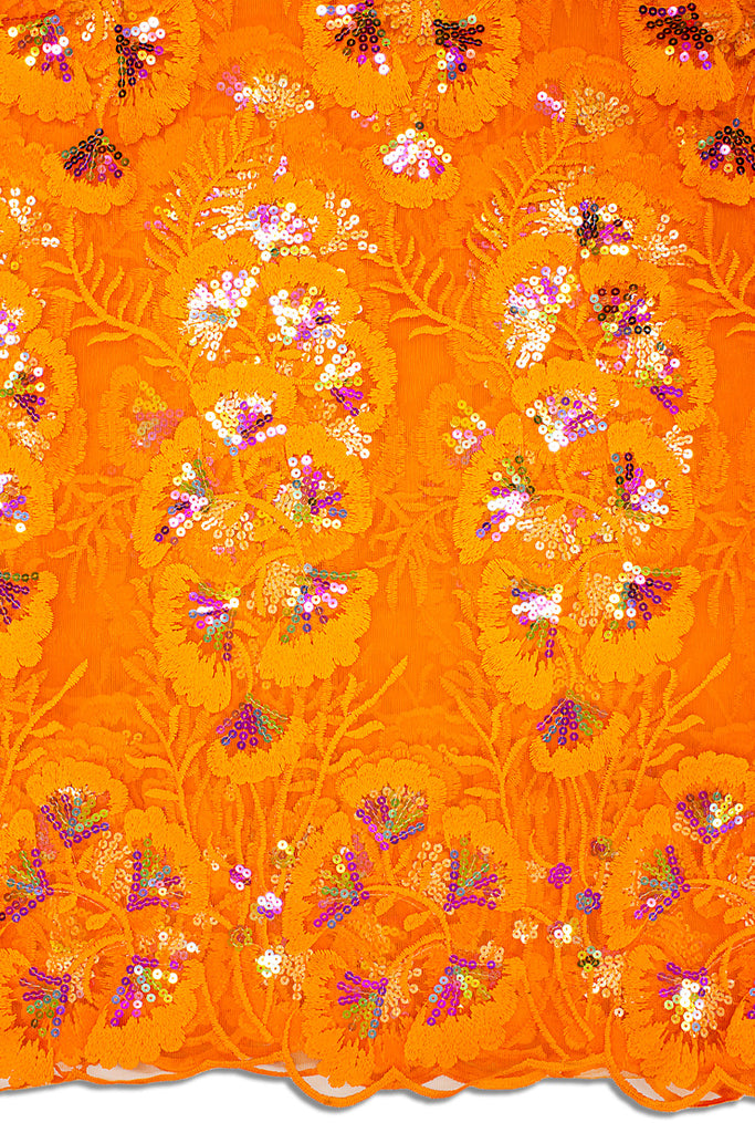 LFR240-ORA - Sequined French Lace - Orange & Multicolour