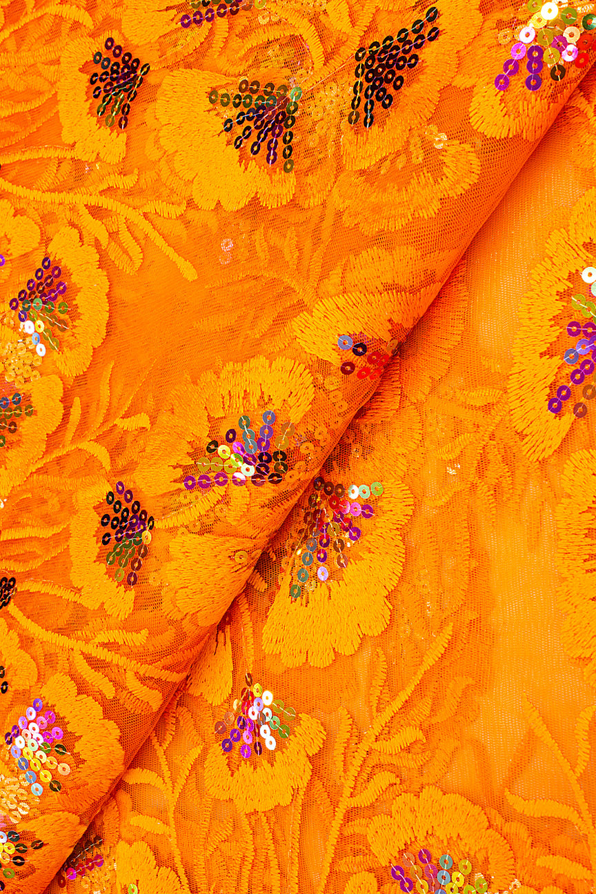 LFR240-ORA - Sequined French Lace - Orange & Multicolour