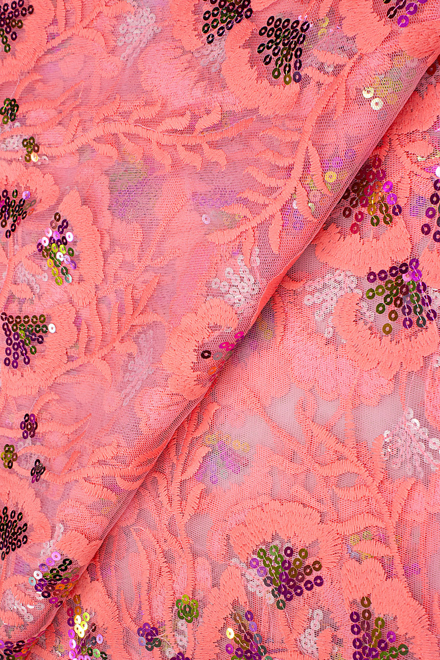 LFR240-PNK - Sequined French Lace - Pink & Multicolour