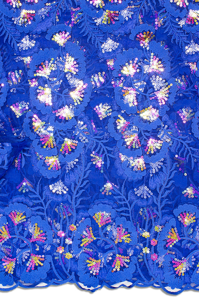 LFR240-RBL - Sequined French Lace - Royal Blue & Multicolour