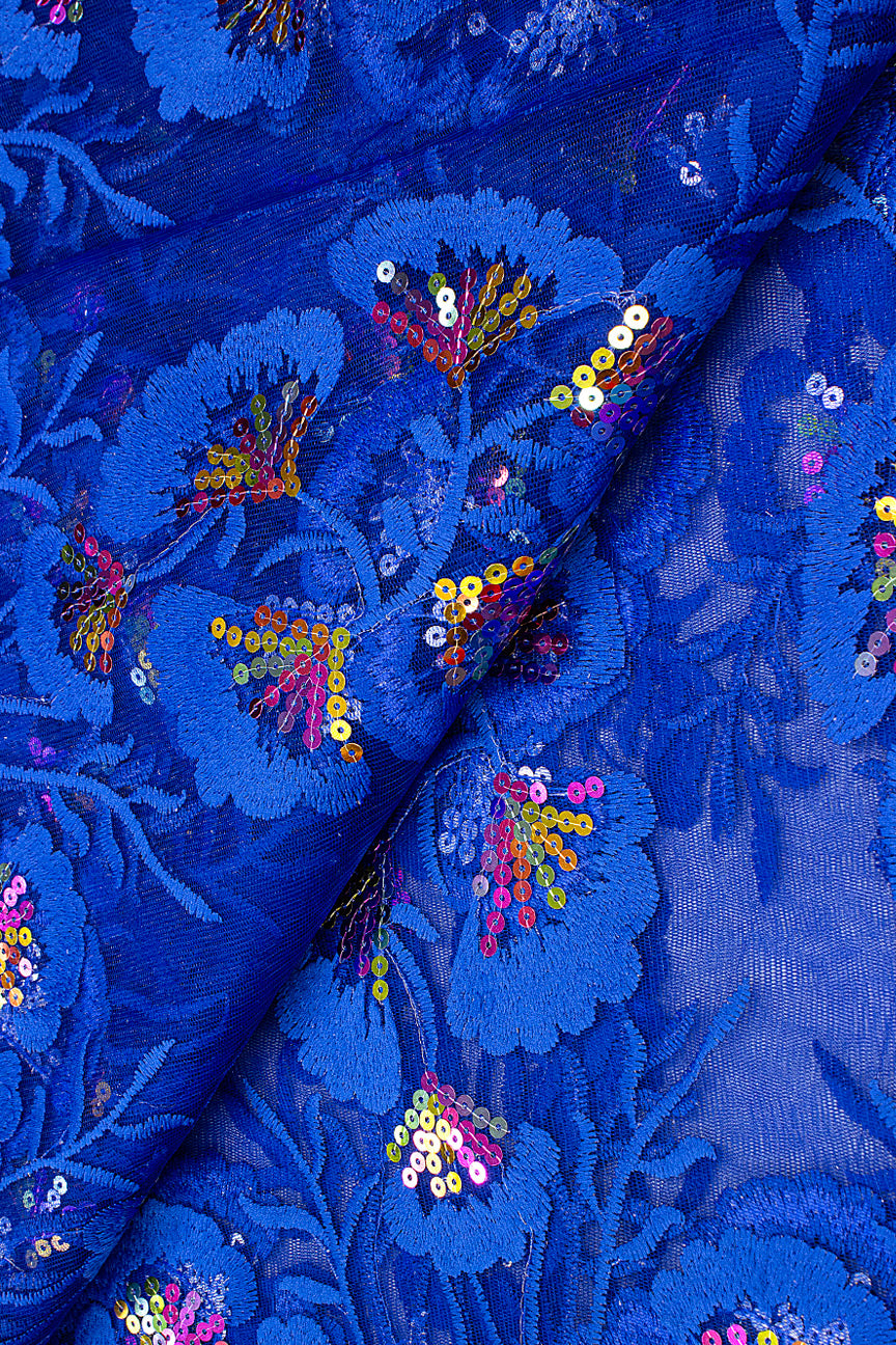 LFR240-RBL - Sequined French Lace - Royal Blue & Multicolour