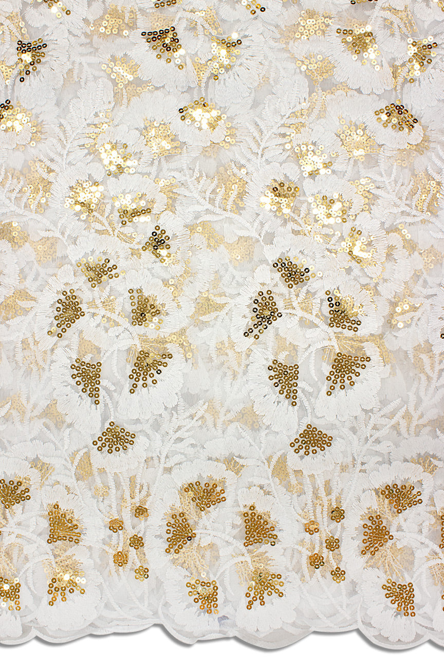 LFR240-WGD - Sequined French Lace - White & Gold