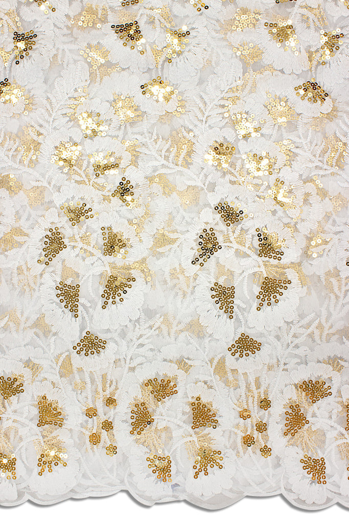 LFR240-WGD - Sequined French Lace - White & Gold