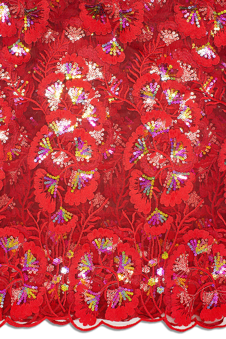 LFR240-WIN - Sequined French Lace - Wine & Multicolour