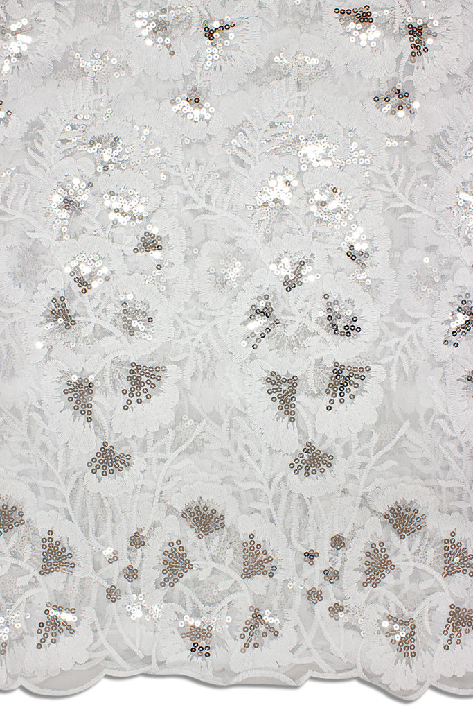 LFR240-WSL - Sequined French Lace - White & Silver
