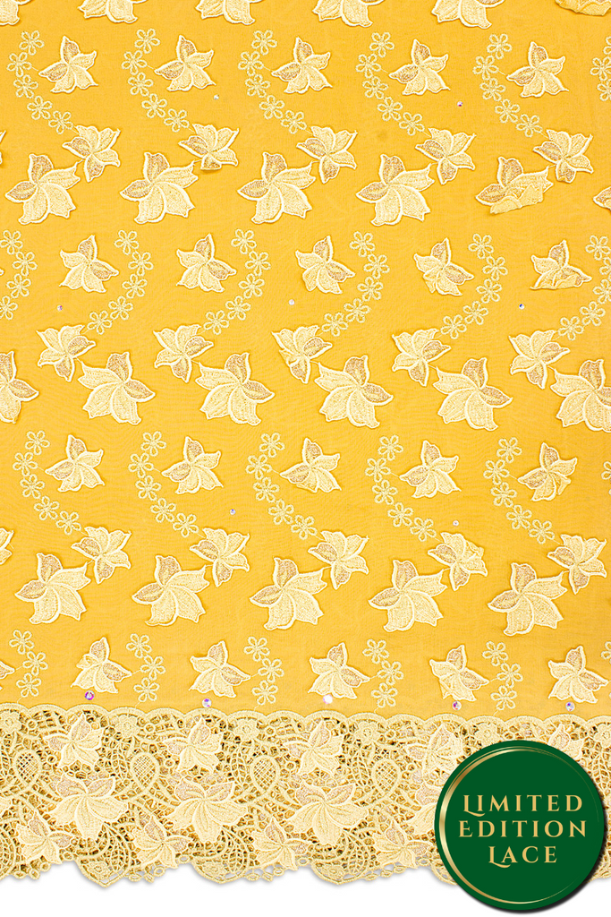 LTD495-GLD - Limited Edition Voile Lace, with Appliqué - Gold & Yellow Gold