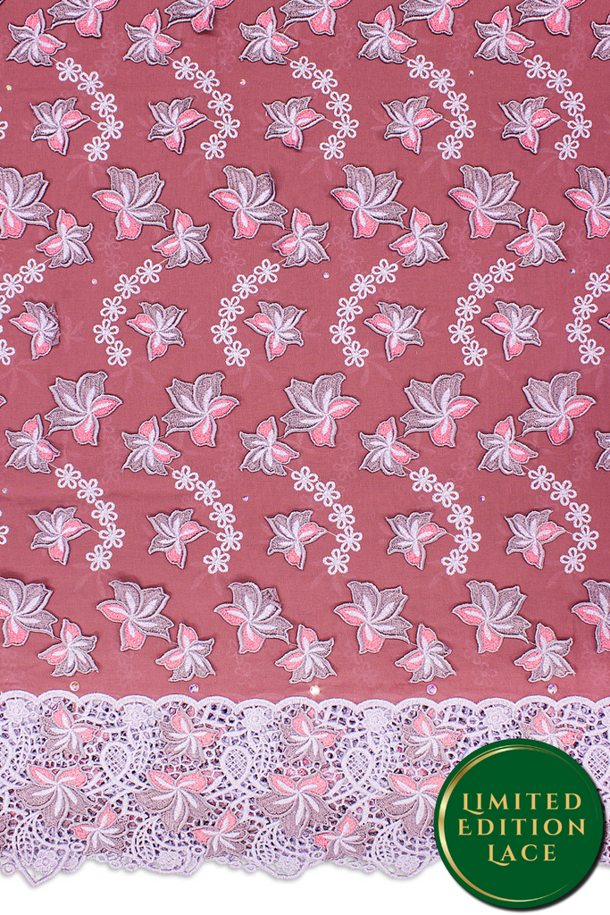 LTD495-PUC - Limited Edition Voile Lace, with Appliqué - Deep Puce & Lavender