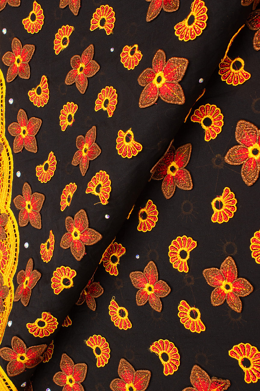 LTD496-BKO - Limited Edition Voile Lace, with Appliqué - Black, Orange & Wine