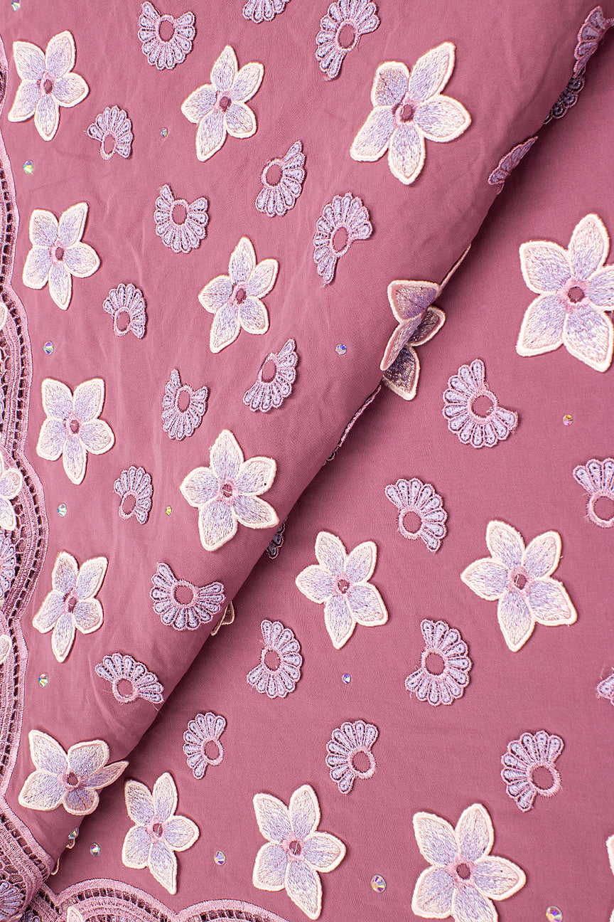 LTD496-ONI - Limited Edition Voile Lace, with Appliqué - Deep Onion, Lavender & Ivory