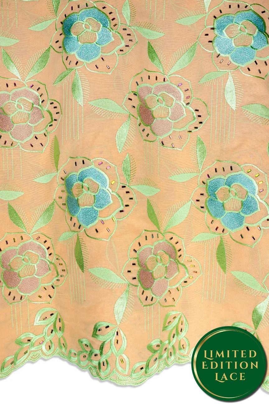 LTD500-CHG - Limited Edition Voile Lace, with Rhinestones - Champagne Gold, Pastel Green & Aqua Green