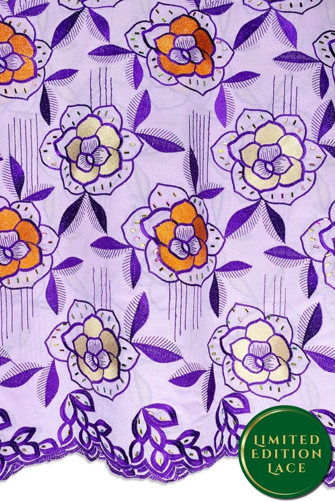 LTD500-LIL - Limited Edition Voile Lace, with Rhinestones - Lilac, Purple, Orange & Gold
