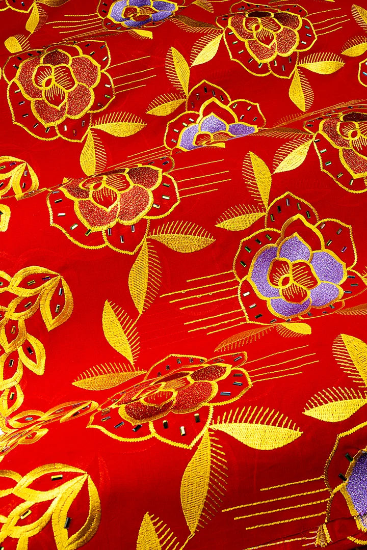 LTD500-RED - Limited Edition Voile Lace, with Rhinestones - Red, Gold & Lavender