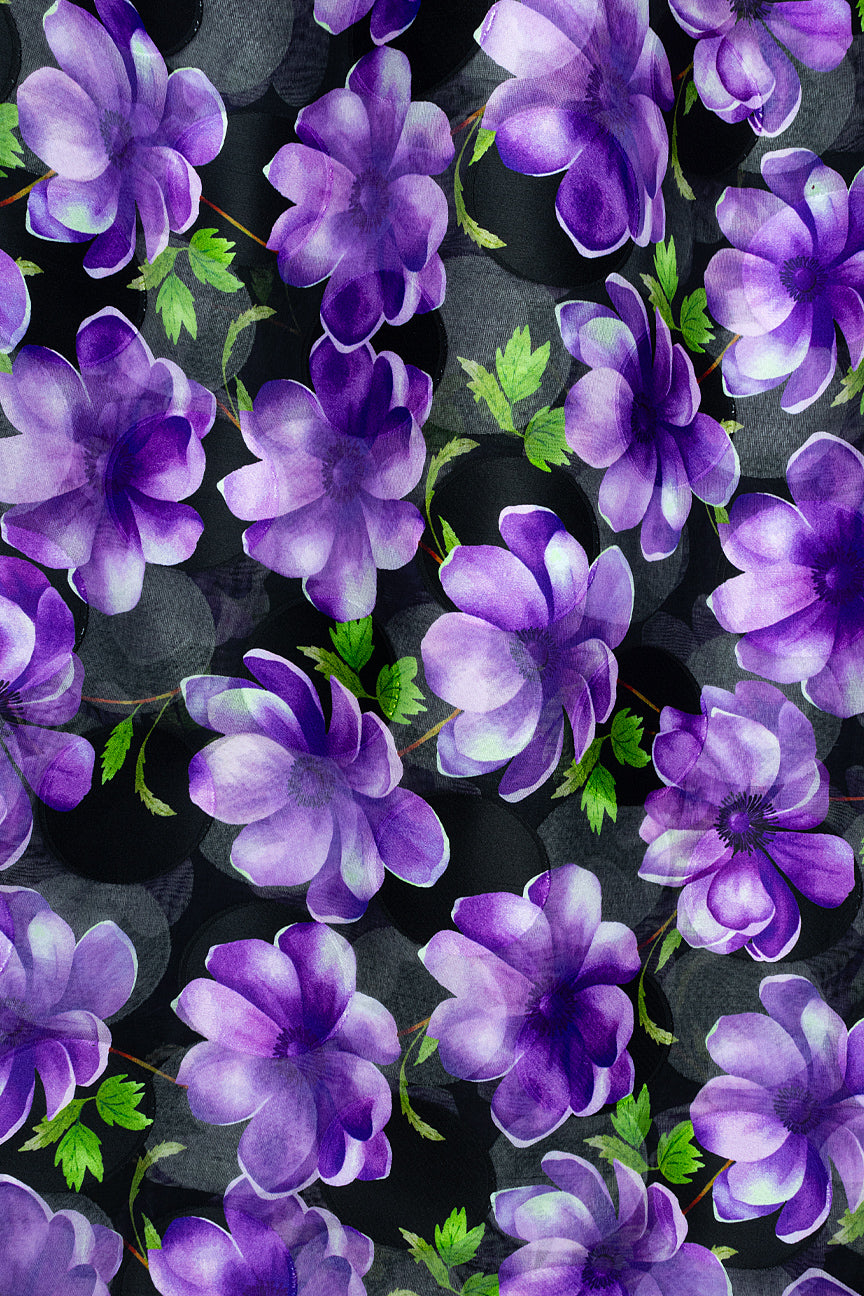 LVJ024-BKP - Ladies' Swiss Voile Jacquard - Black & Purple (5 yards)