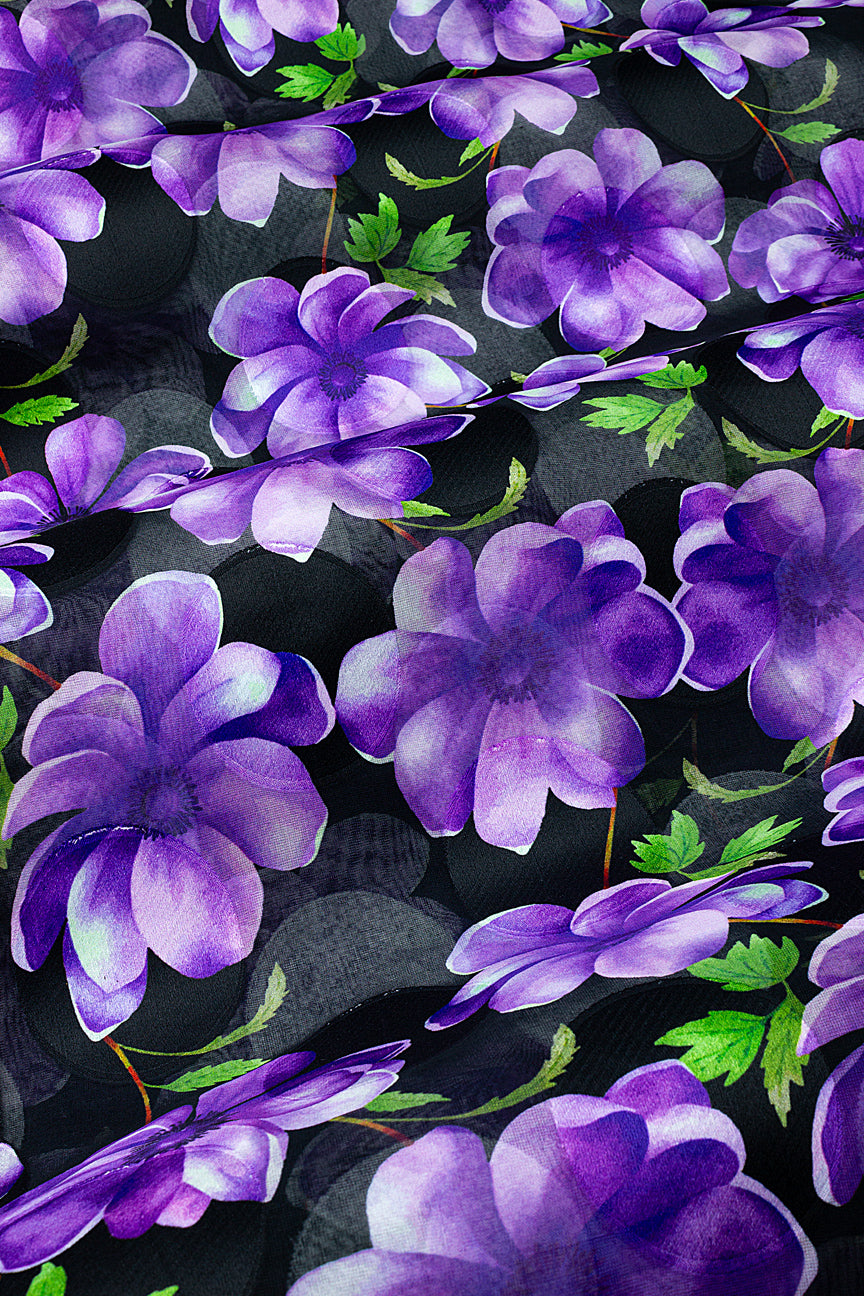 LVJ024-BKP - Ladies' Swiss Voile Jacquard - Black & Purple (5 yards)