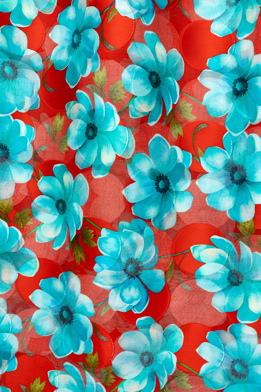 LVJ024-RED - Ladies' Swiss Voile Jacquard - Red & Turquoise (5 yards)