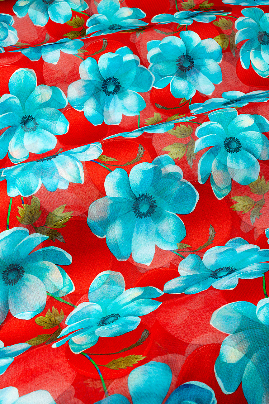 LVJ024-RED - Ladies' Swiss Voile Jacquard - Red & Turquoise (5 yards)