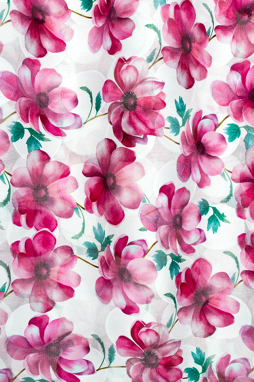 LVJ024-WTR - Ladies' Swiss Voile Jacquard - White & Red Pink (5 yards)