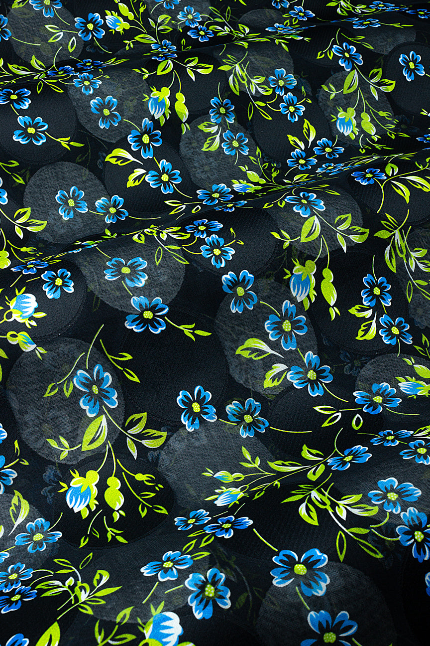 LVJ025-BLK - Ladies' Swiss Voile Jacquard - Black, Light Green & Sky Blue (5 yards)