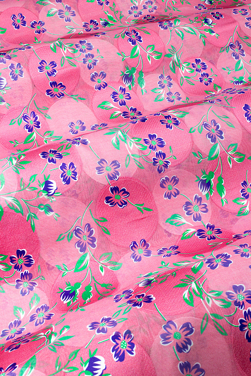 LVJ025-PNK - Ladies' Swiss Voile Jacquard - Coral Pink, Green & Purple (5 yards)