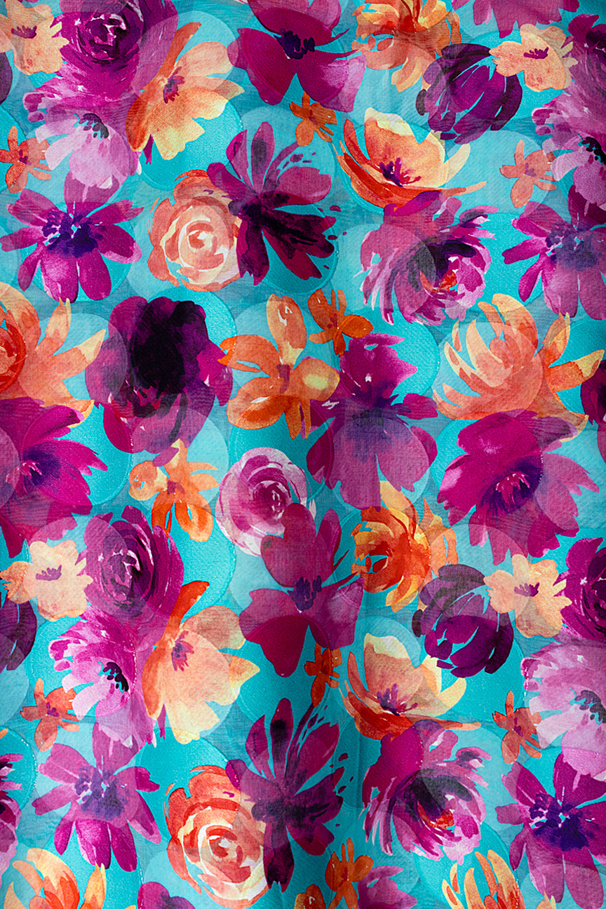 LVJ026-AQU - Ladies' Swiss Voile Jacquard - Aqua, Orange & Magenta (5 yards)