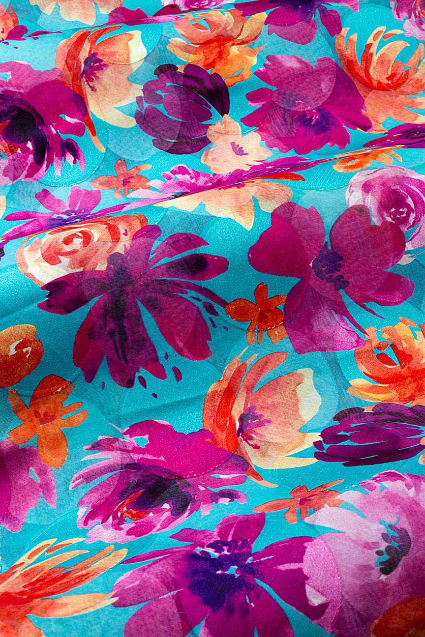 LVJ026-AQU - Ladies' Swiss Voile Jacquard - Aqua, Orange & Magenta (5 yards)