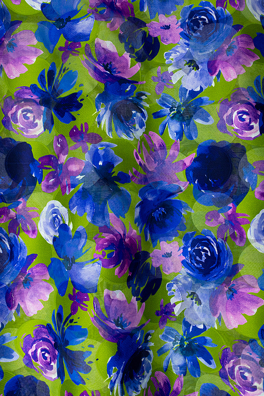 LVJ026-GBL - Ladies' Swiss Voile Jacquard - Leaf Green, Blue & Purple (5 yards)