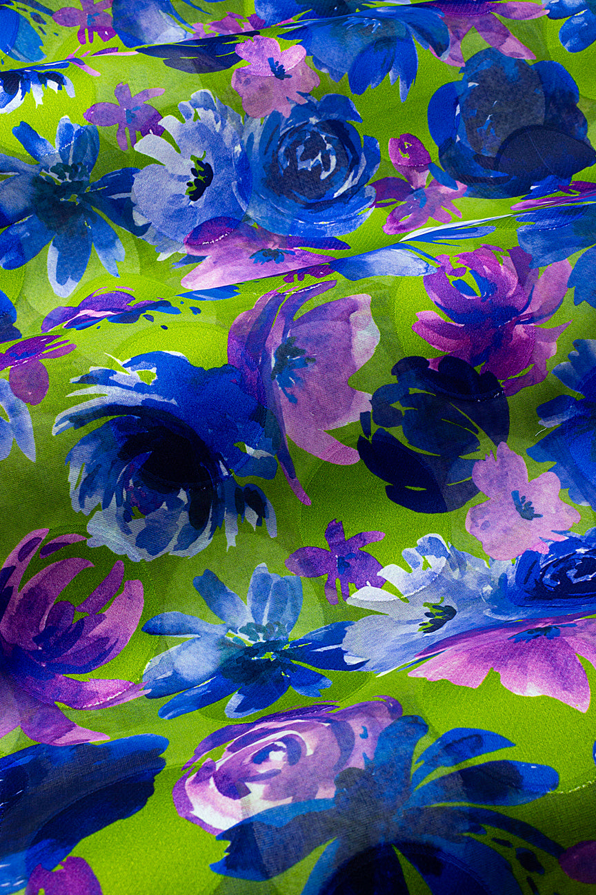 LVJ026-GBL - Ladies' Swiss Voile Jacquard - Leaf Green, Blue & Purple (5 yards)