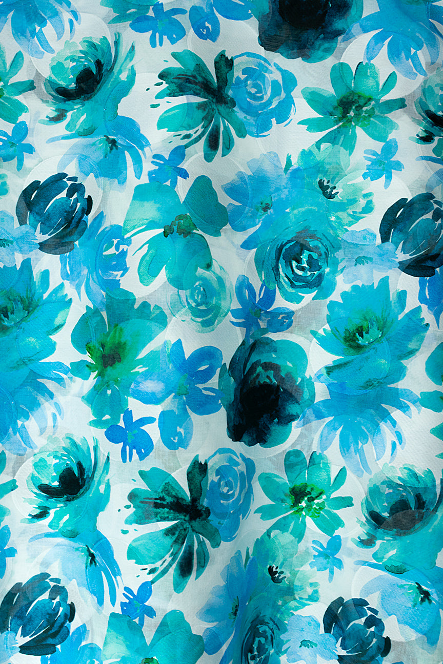 LVJ026-WTQ - Ladies' Swiss Voile Jacquard - White, Turquoise & Green (5 yards)