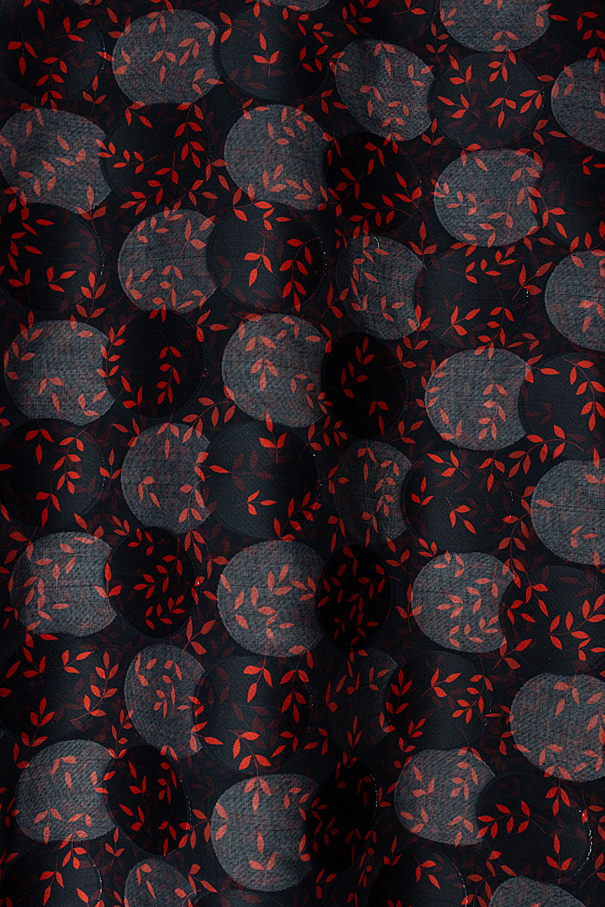 LVJ027-BKR - Ladies' Swiss Voile Jacquard - Black & Red (5 yards)