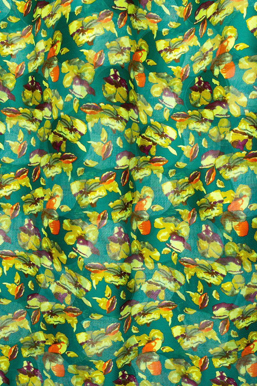 LVJ029-EMG - Ladies' Swiss Voile Jacquard - Emerald Green, Cream & Orange (5 yards)