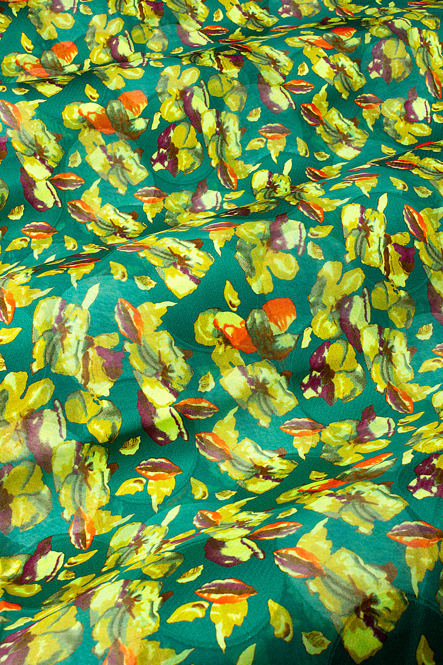LVJ029-EMG - Ladies' Swiss Voile Jacquard - Emerald Green, Cream & Orange (5 yards)