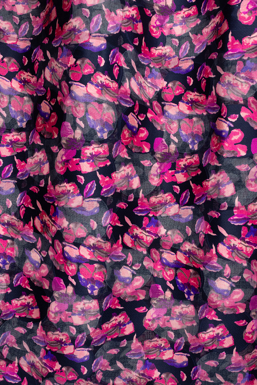 LVJ029-MPP - Ladies' Swiss Voile Jacquard - Midnight Blue, Pink & Purple (5 yards)