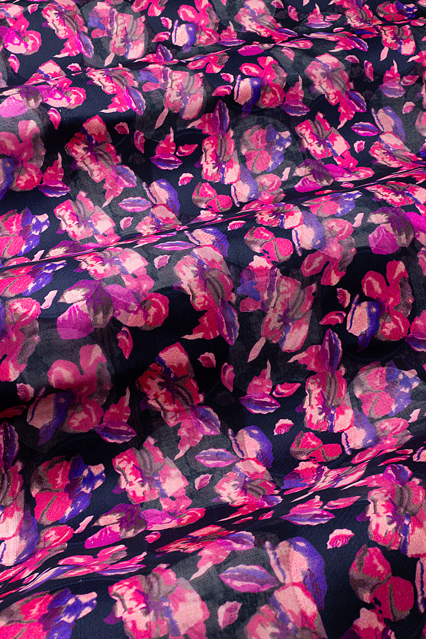 LVJ029-MPP - Ladies' Swiss Voile Jacquard - Midnight Blue, Pink & Purple (5 yards)