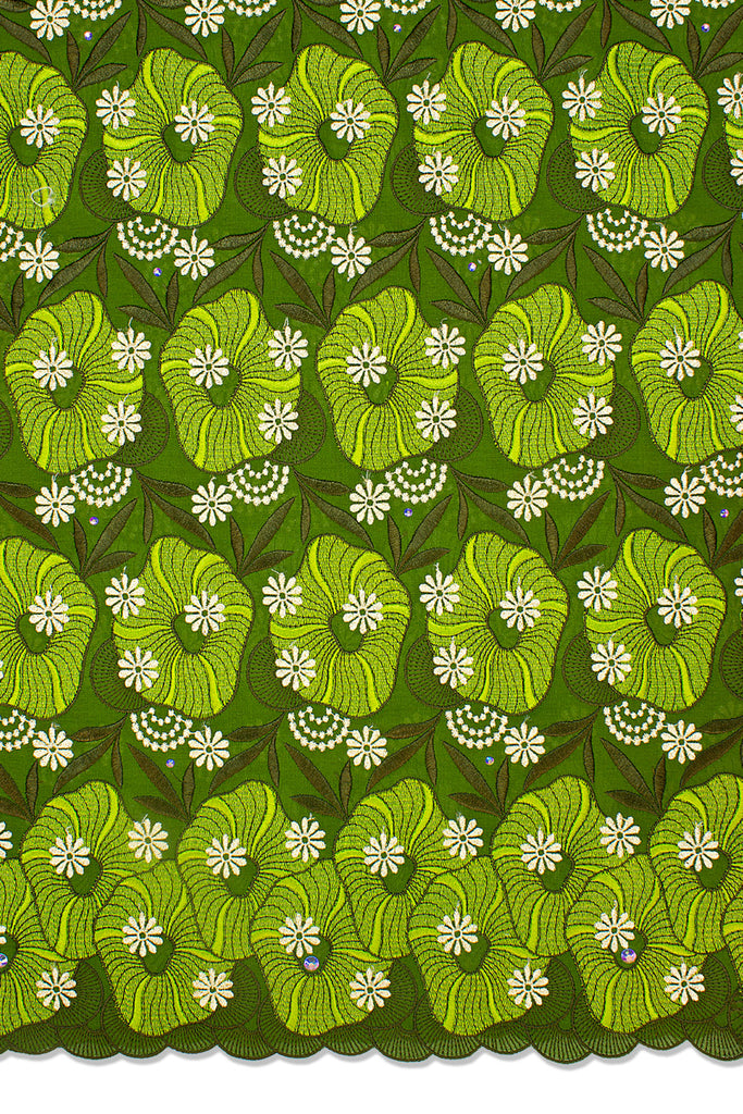 OCL166-AGN - Voile Lace, Made In Austria - Army Green, Lime Green & Gold
