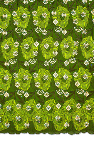OCL166-AGN - Voile Lace, Made In Austria - Army Green, Lime Green & Gold