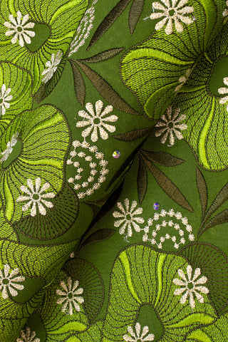 OCL166-AGN - Voile Lace, Made In Austria - Army Green, Lime Green & Gold